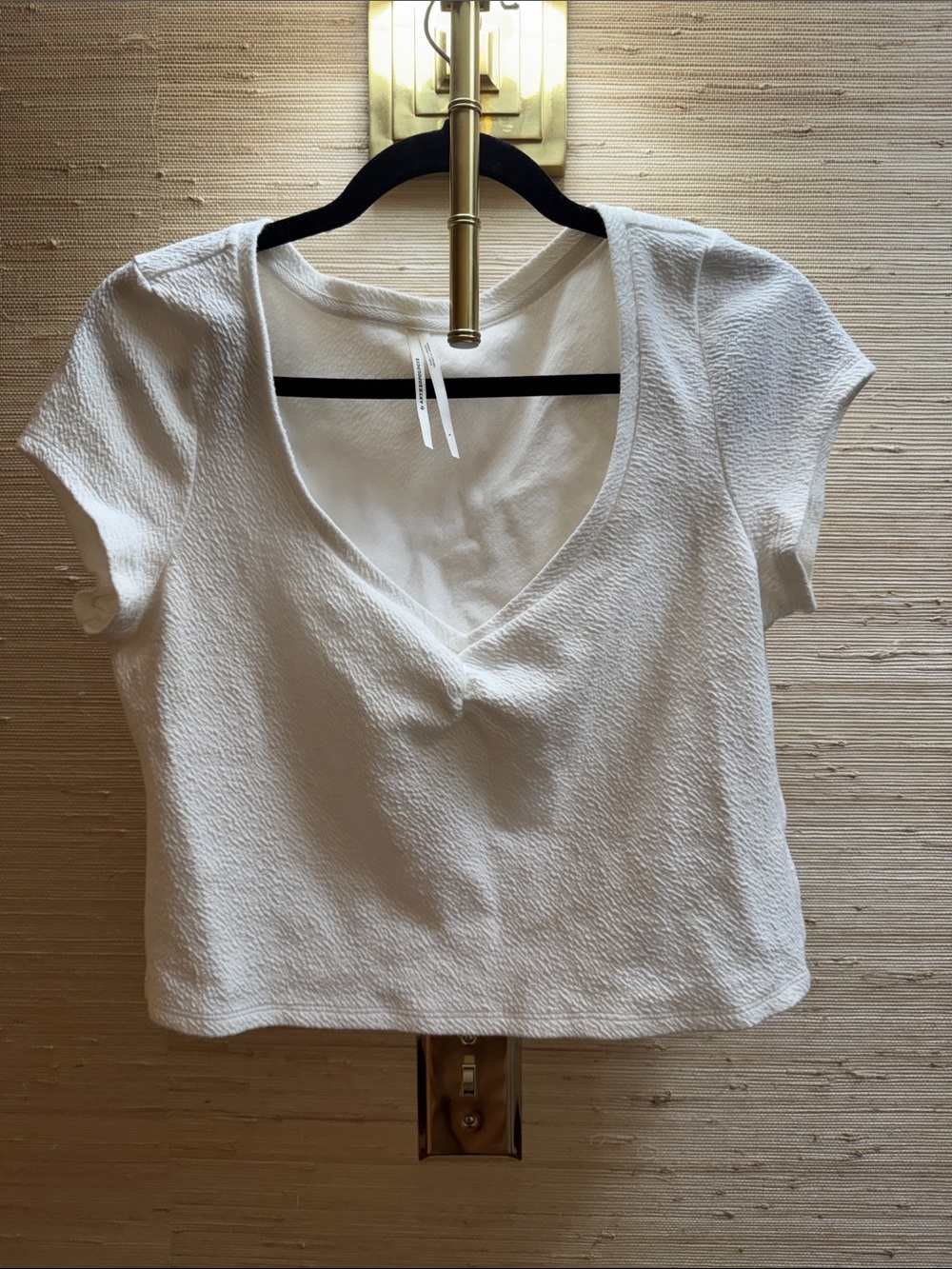 Anthropologie White Textured V-Neck Crop Top